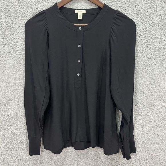 J.CREW Tops - J.Crew womens blouse 0 black 100% silk popover long sleeve career office